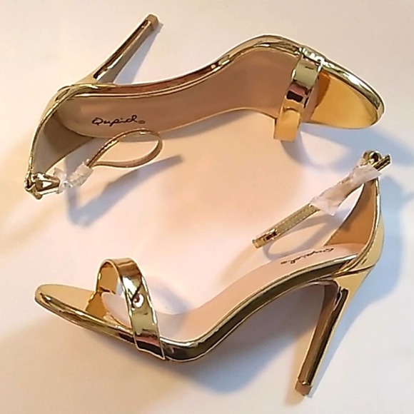 Qupid Strappy Gold Heels Size 6.5 - Picture 3 of 9